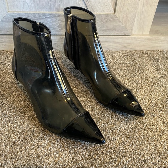 Zara Trafaluc Clear Vinyl Black Pointed Toe Zip Up Heeled Shoes EU  35 US 5-5.5 - Picture 7 of 14